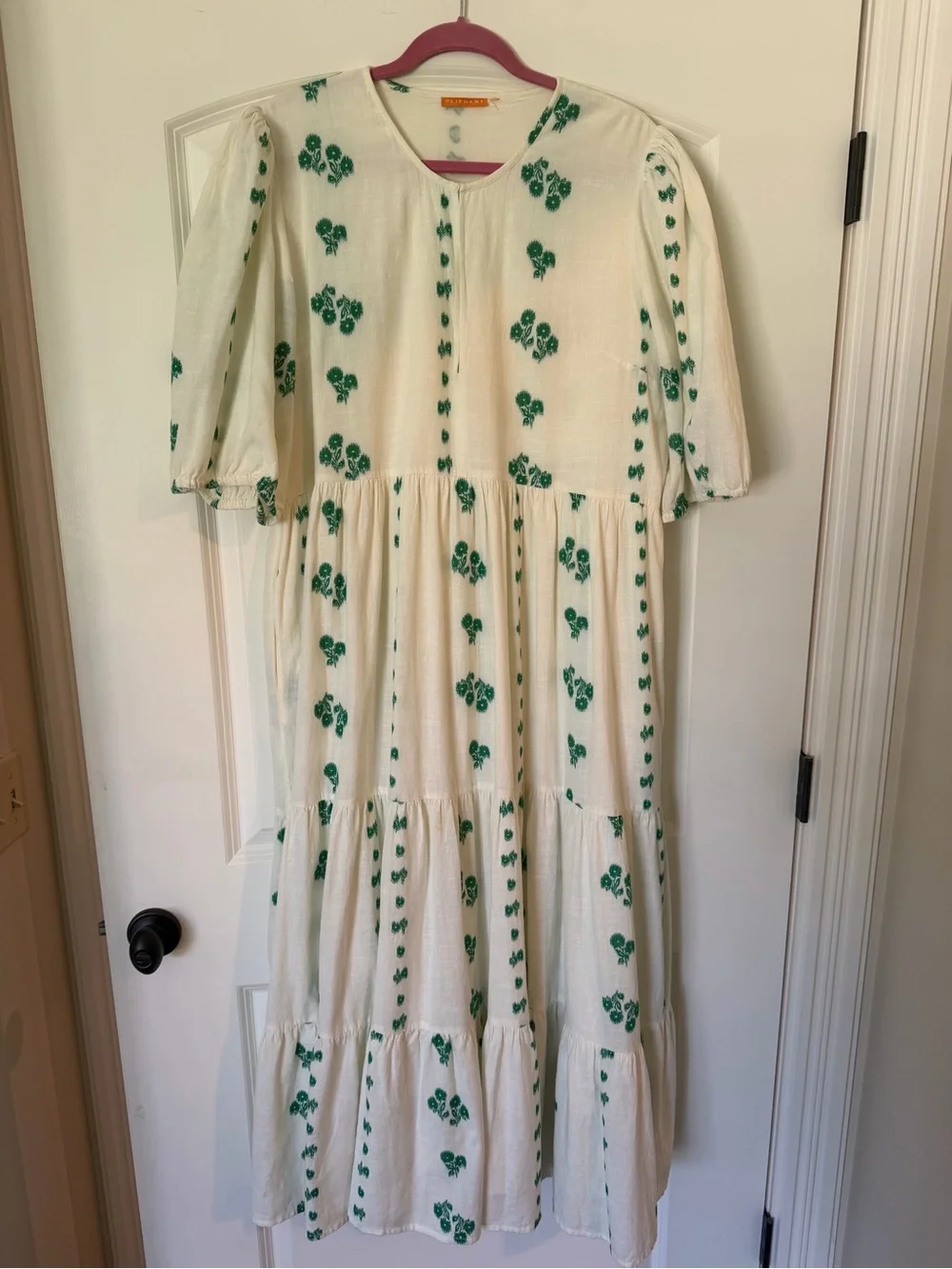 Oliphant Cream Maxi Dress with Green Floral Print - Picture 3 of 7